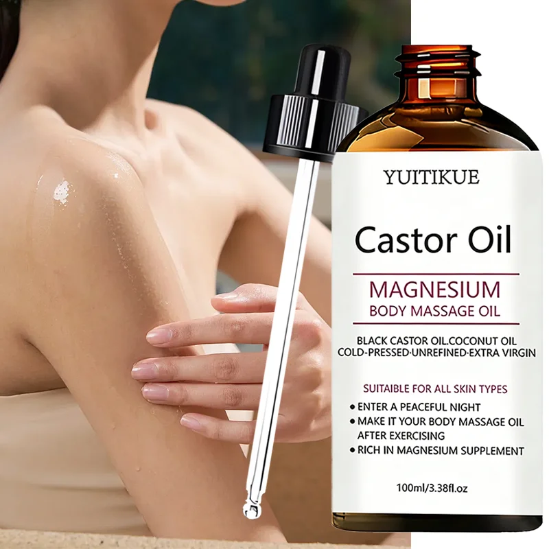 YUITIKUE Castor Oil Magnesium Body Massage Oil - Cold-Pressed, Non-Sticky, Moisturizing for Post-Exercise Relaxation 100ml