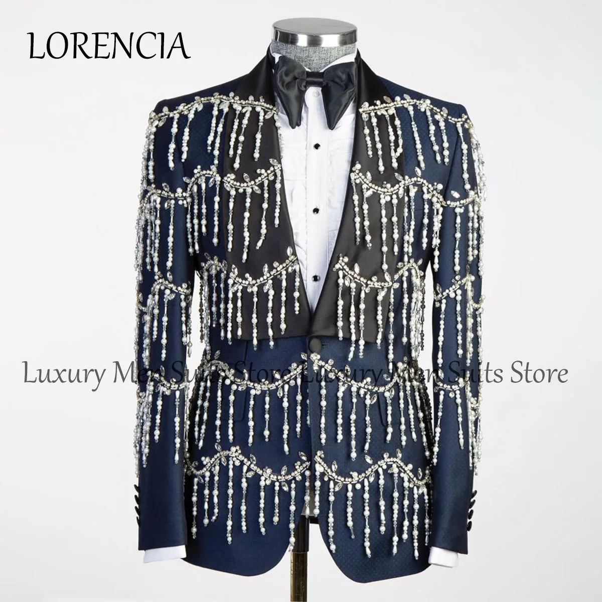 

Crystal Men Suits Notched Lapel Groom Tuxedos Tassel 2 Pieces Sets Wedding Prom Blazers Pants Outfit Terno Masculino Completo