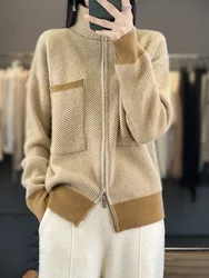 100% Merino Wool Women Sweater Casual Turtleneck Fancy Yard Cardigan Female Knitwear Long Sleeve Cashmere Overcoat Clothing Tops