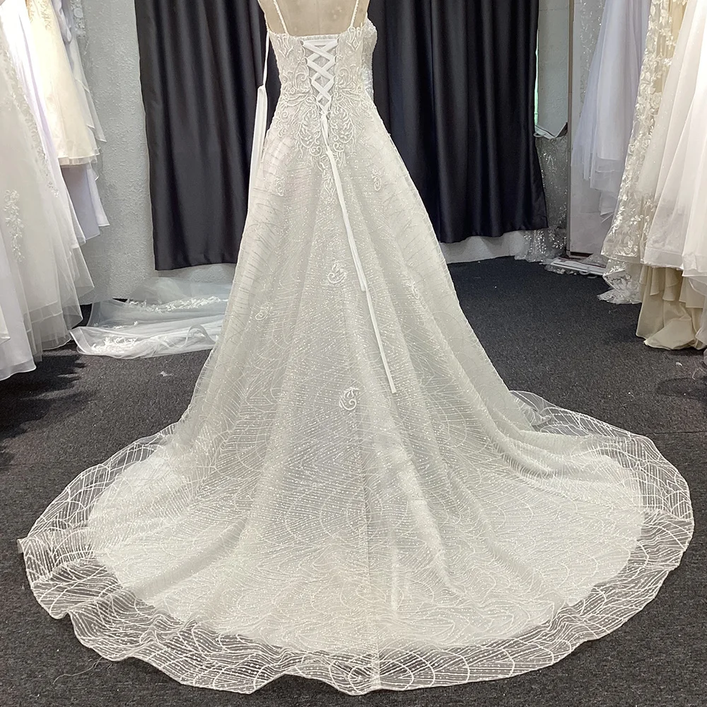 Jancember Beach Spaghetti Straps A-line Wedding Dress Elegant V-Neck Lace Back Bridal Gown Custom Made vestido de novias 2024