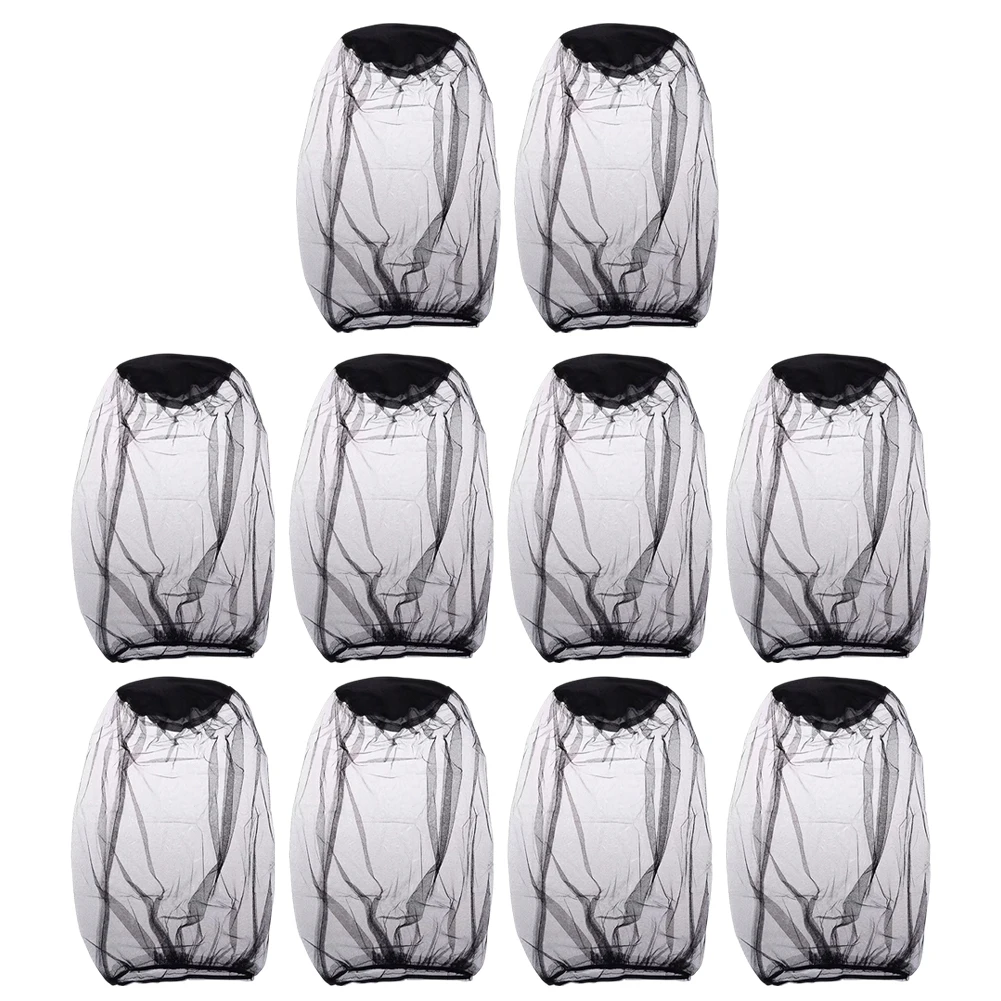 10pcs Ultra Large Camping Net Cap Fine Mesh Head Protection For Hiking Fishing Gardening Fits Most Hats Lightweight Black