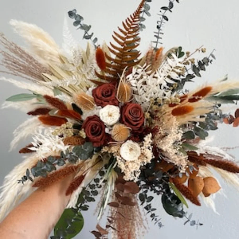 Flores Secas Terracota Olive Pampas Grama Bouquet, Noiva E Damas De Noiva, Buquê De Flores Secas, Flores Do Casamento