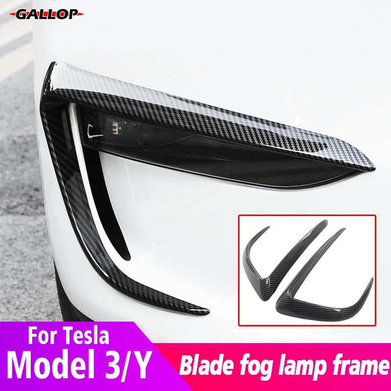 

Car Wind Knife Front Fog Lamp Eyebrow Spoiler Carbon Fiber Sequin Sticker Decoration Accessories For Tesla 2021 Model 3 Model Y