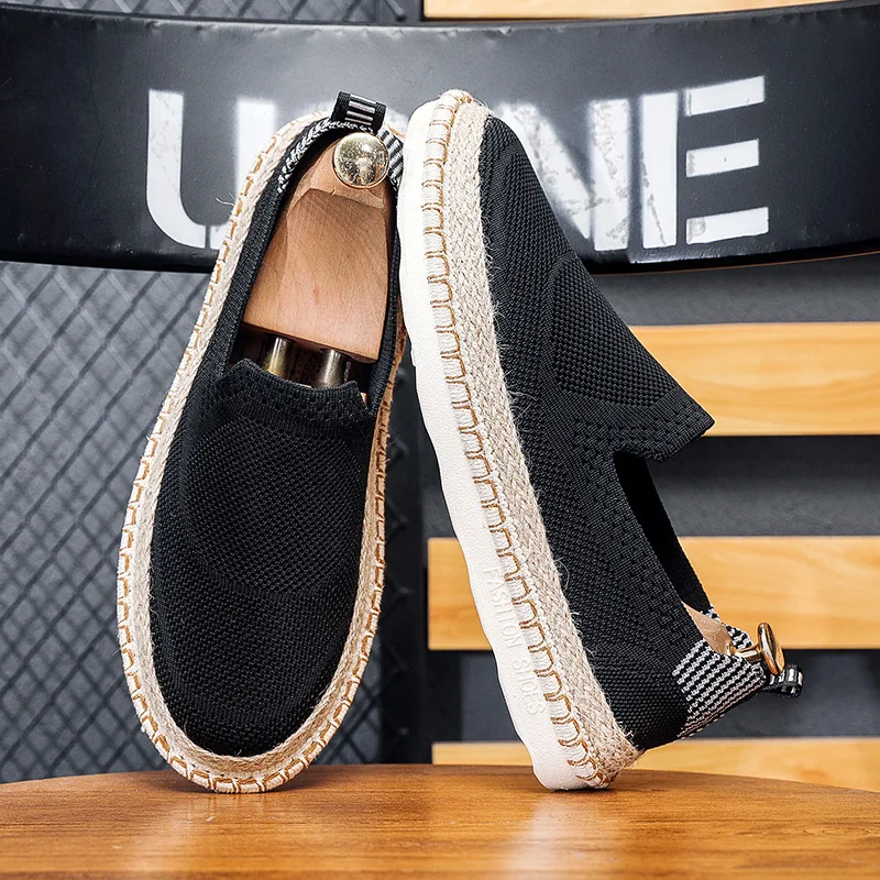 Spring Summer New Shoes for Men Breathable Knit Casual Shoes Fashion Slip-on Loafers Cool Flat Fisherman Shoes