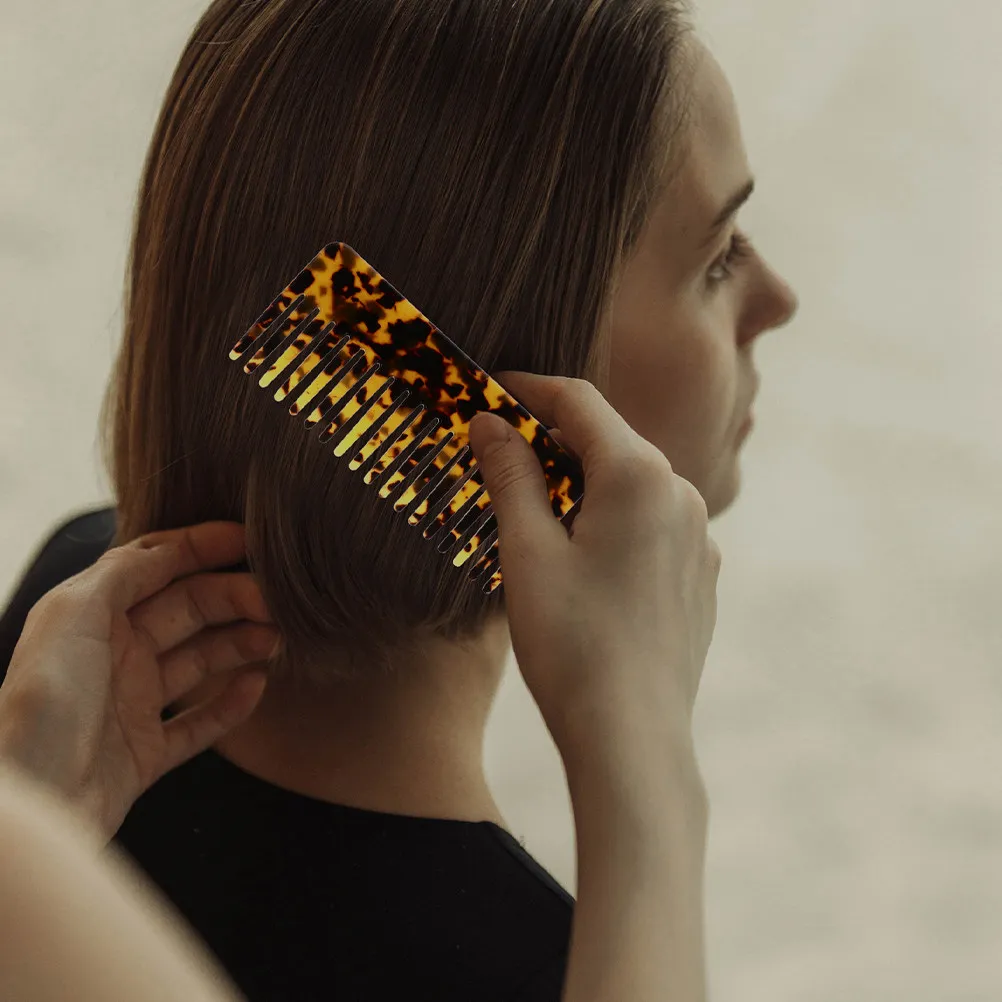 2Pcs Anti-Static Curly Hair Comb Tortoiseshell Leopard Print Detangling Styling Wet Comb Frizz Control Hair Picks for Women