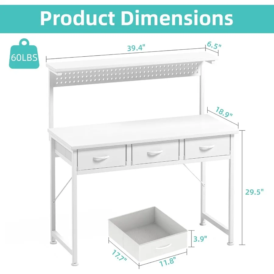 مكتب كمبيوتر حديث مقاس 40 بوصة مع أدراج مخرج طاقة متكامل وإضاءة LED للألعاب والدراسة وحامل شاشة قابل للتعديل أ #3