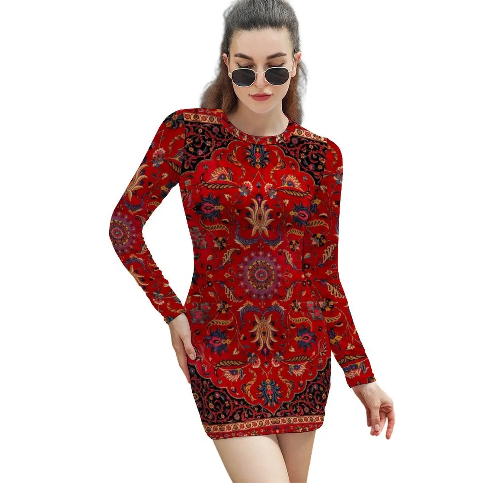 

Red Persian Rug Long-Sleeved Sheath Dress Casual dresses dress summer