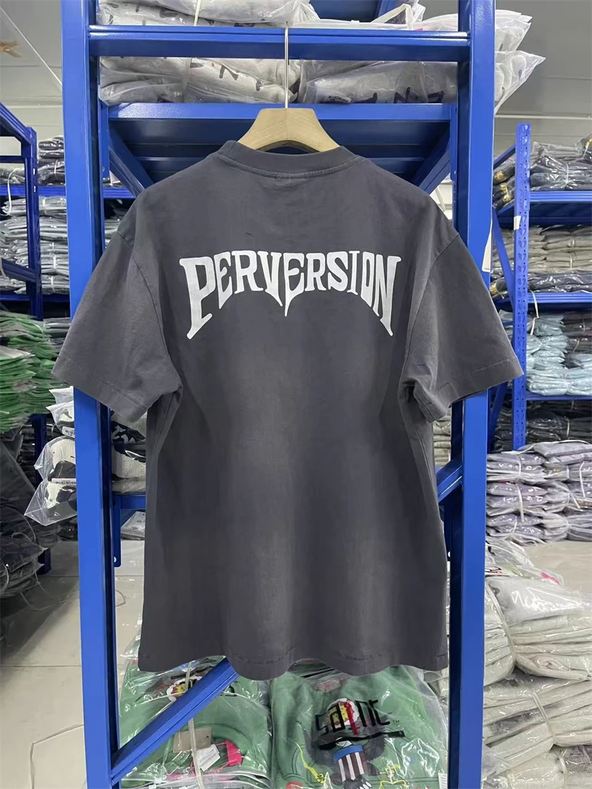 SAINT Circular Skull Pattern Printed Washed Retro Trendy T-shirt Cotton Vintage Casual Round Neck Street Oversize Short Sleeve