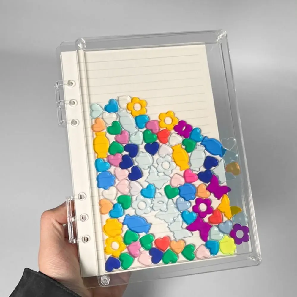 Color Transparent Cover Binder Notebook Fashion Flowing Flower/Heart A5/A7 Loose Leaf Book Acrylic DIY Memo Note School Office