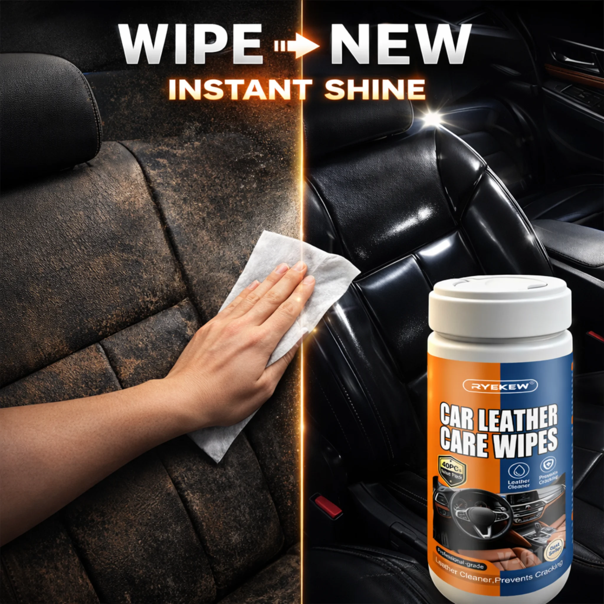 Car Plastic Trim Wipes, Quick Black Plastic Restorer, UV Protection Dashboard Wipes for Interior Car Care Tools