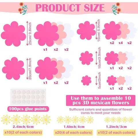 10-set mexikanska pappersblommor dekorationer för vägg DIY Fiesta anslagstavla 3D handgjorda pappersblommor bakgrundsdekoration för 10 best sales Mexikansk dekoration - №8