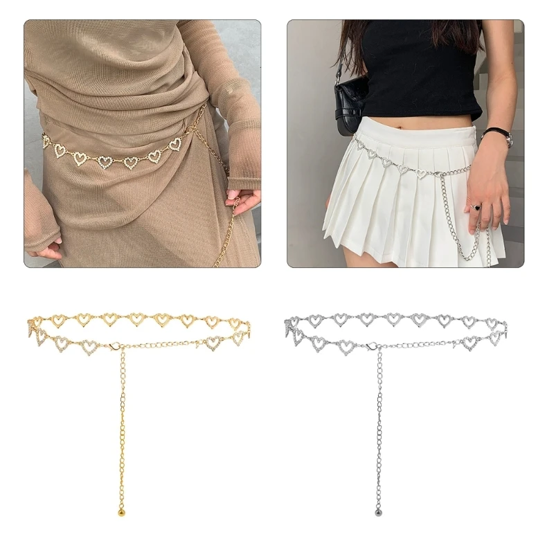 Fashion Rhinestones Love Heart Waist Chain Metal Belly Chain Belt Women Y2K Girls Waist Decorative Chain Party Dress Ornaments