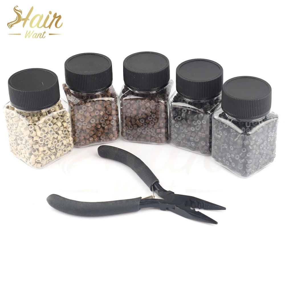 

Hair Want 4.0mm Silicone Lined Aluminum Micro Links Rings Beads With 3 Holes Pliers for I Tip Hair Extensions Tools