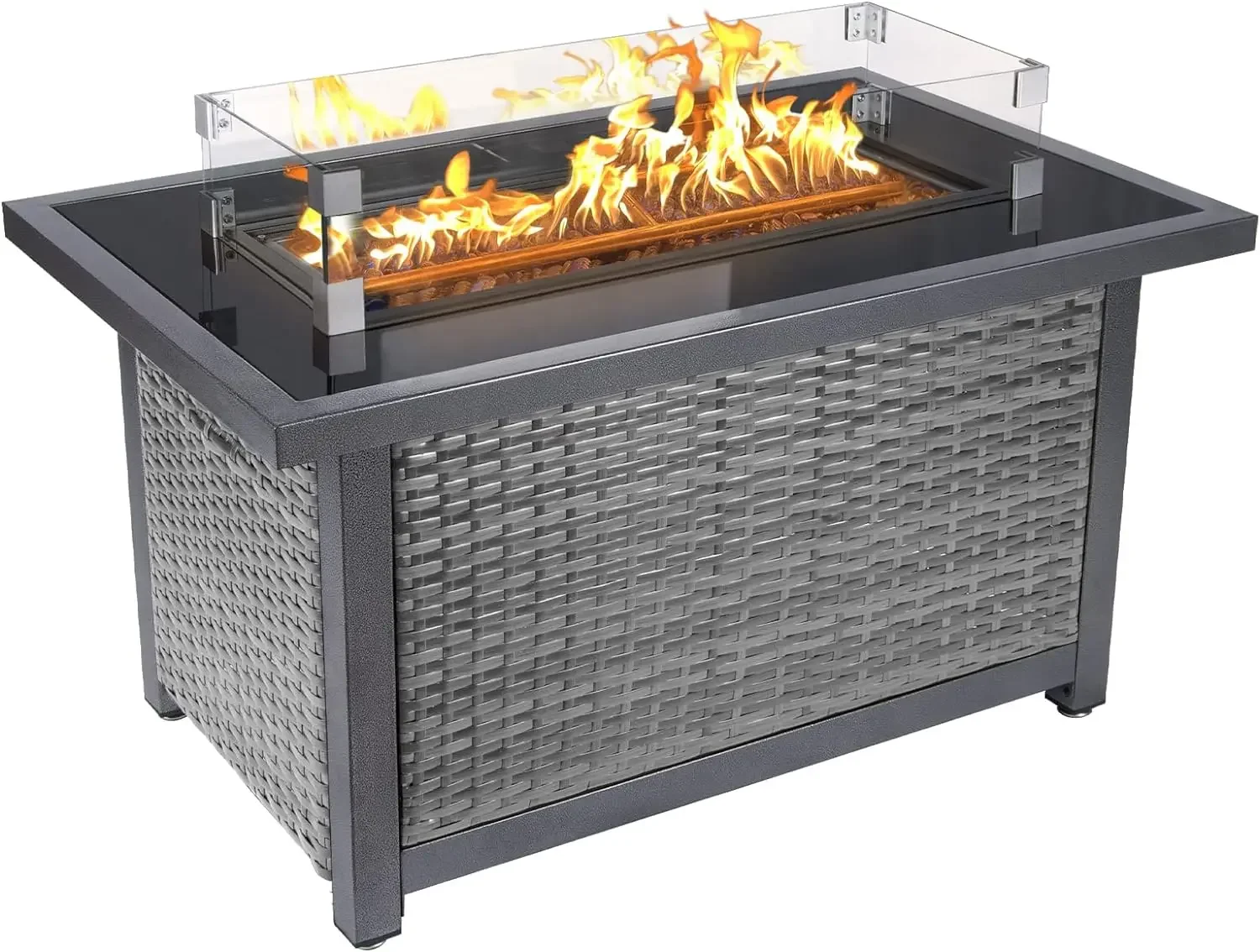 

44inch Outdoor Propane Fire Pit Table,50000 BTU Auto-Ignition Wicker Rattan Patio Gas Fire Pit ,ETL Certification, Grey