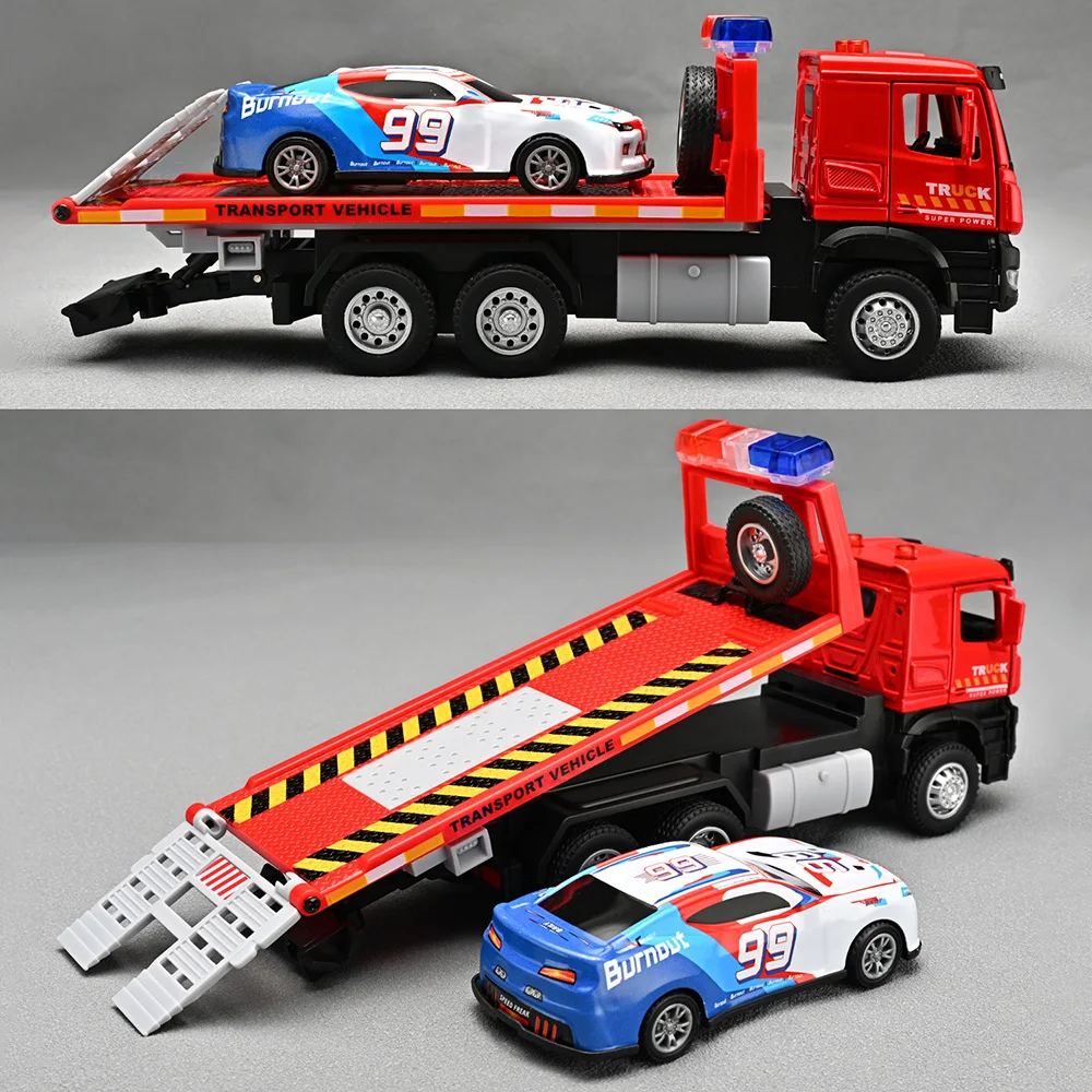 1:35 Rescue Trailer Model Toys Alloy Diecast Car Doors Can Opened with Sound Light Pull Back Miniature Vehices Collect Ornaments