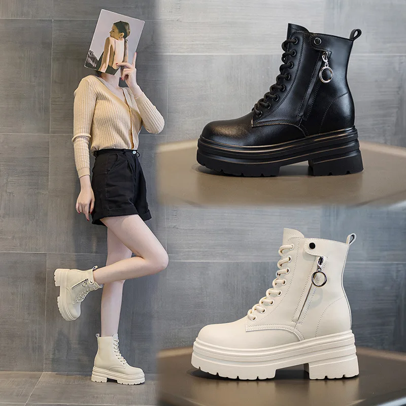 Platform Combat Boots For Women With Lace Up And Side Zipper Design Round Toe Chunky Heel Non Slip Sole Comfortable Casual Daily