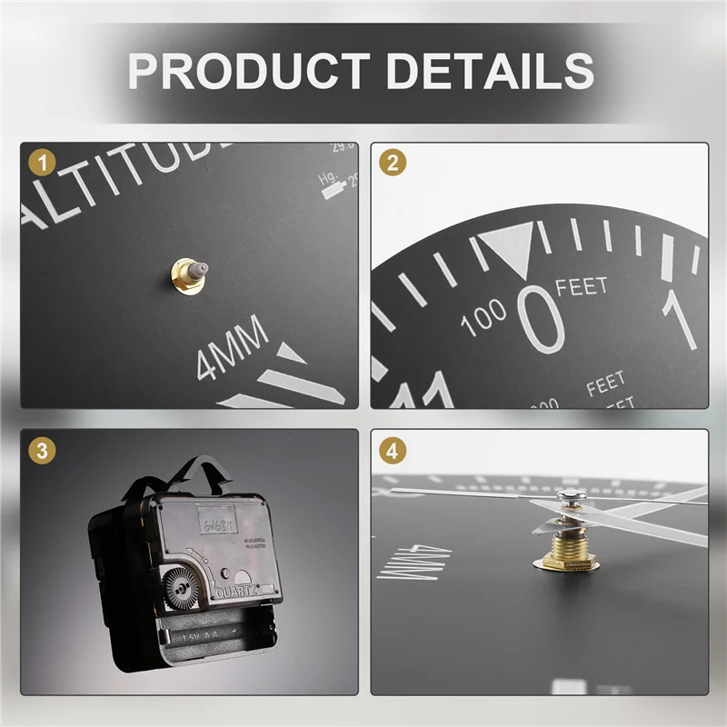 ABYN-Altimeter Wall Clock Tracking Pilot Air Plane Altitude Measurement Modern Wall Watch Classic Instrument Home Decor