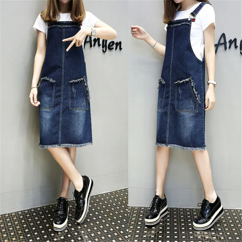 Summer Adjustable Strap Denim Dress Sundress Women Sleeveless Loose Jeans Dresses Large Size Female Korean Street Robe 5XL Y1326