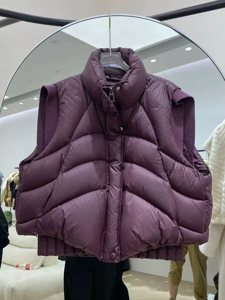 

Осень-зима, теплый пуховый жилет с воротником-стойкой, женский стеганый жилет на молнии, женские утепленные жилеты без рукавов на белом утином пуху