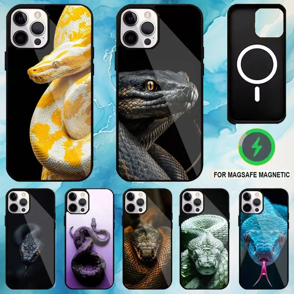 

Cold-blooded animal Snake Phone Case For iPhone17,16,15,14,13,12,11 Plus,Pro Max Magnetic For Magsafe Wireless Charging
