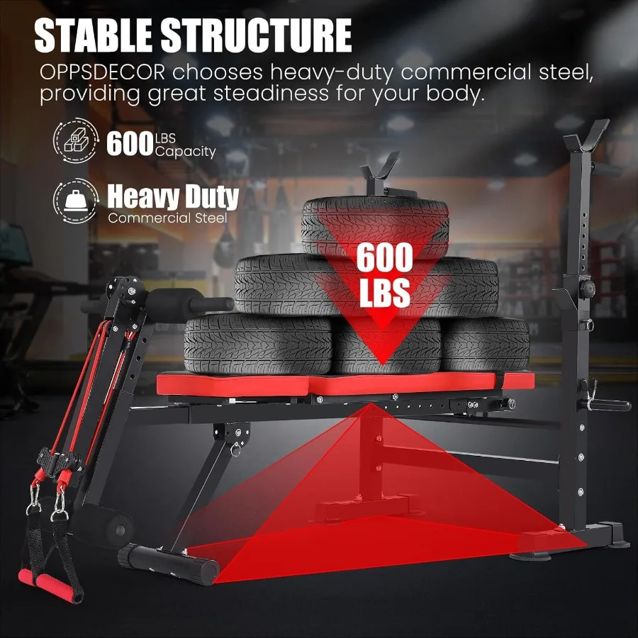 900 LBS Weight Bench Set with Squat Rack Adjustable Flat/Incline/Decline Bench Press Set with Leg Extension and Leg Curl Foldab