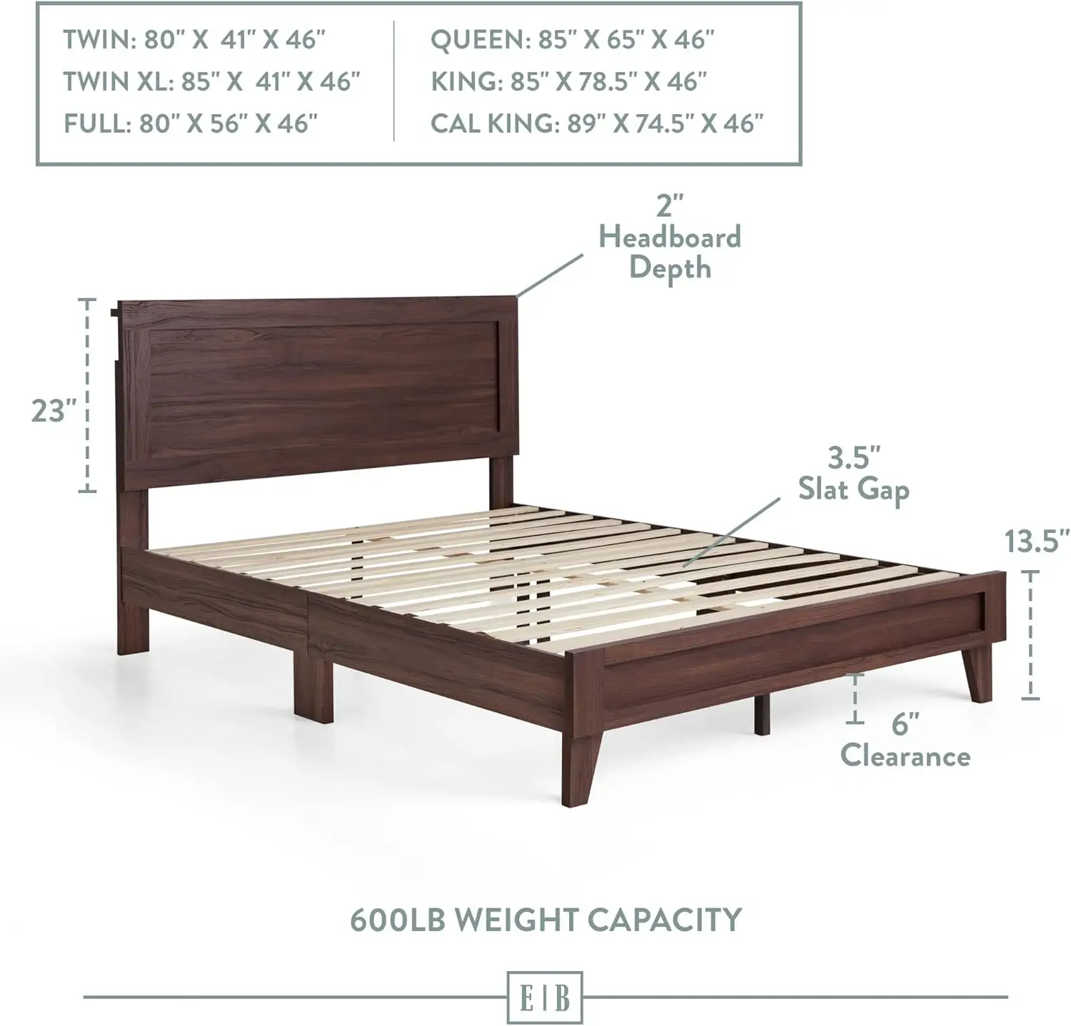 New Delta Queen Bed Frame with Headboard No Box Spring Needed – Compatible with All Mattress TypesWood Slat Suppor