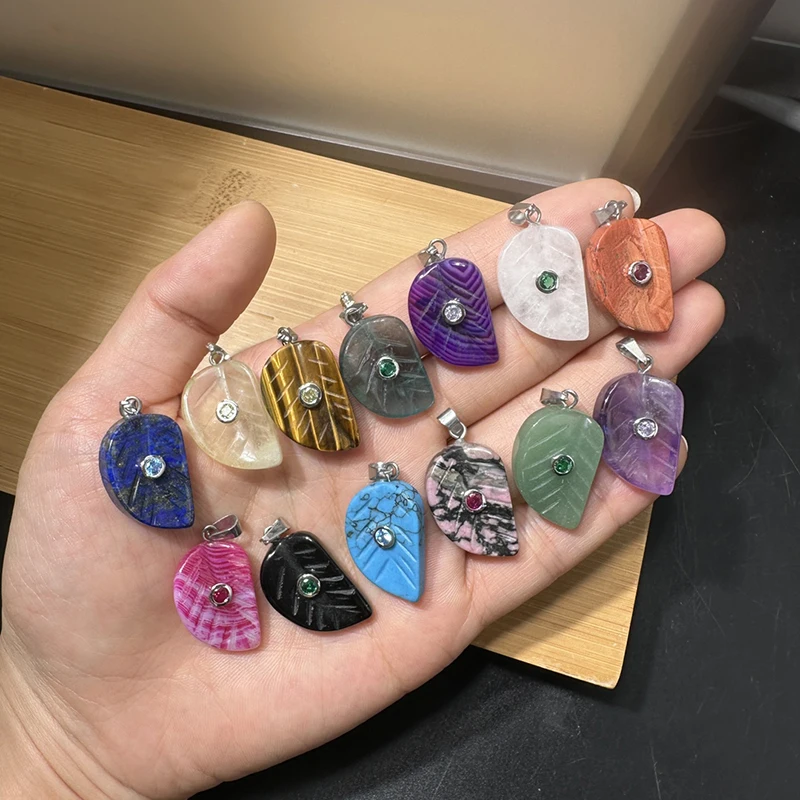 5pcs/lot Jewelry Accessory Natural Stone Transparent Leaf Shaped Pendant For Charms Earrings  Mobile Phone Shell Bracelet