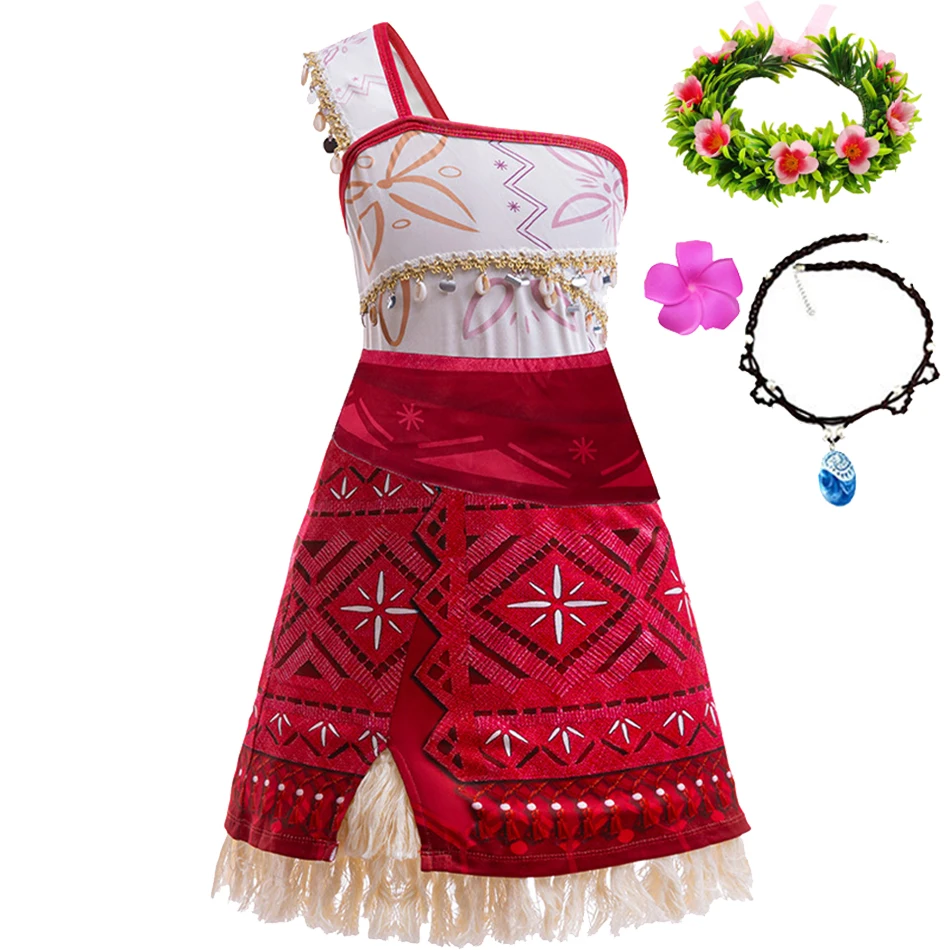 Moana 2 nuevo vestido para niñas, ropa de princesa, vestido de aventura para niños, collar de Vaiana, cerdo, pollito, fiesta de Carnaval, disfraz de Cosplay de verano