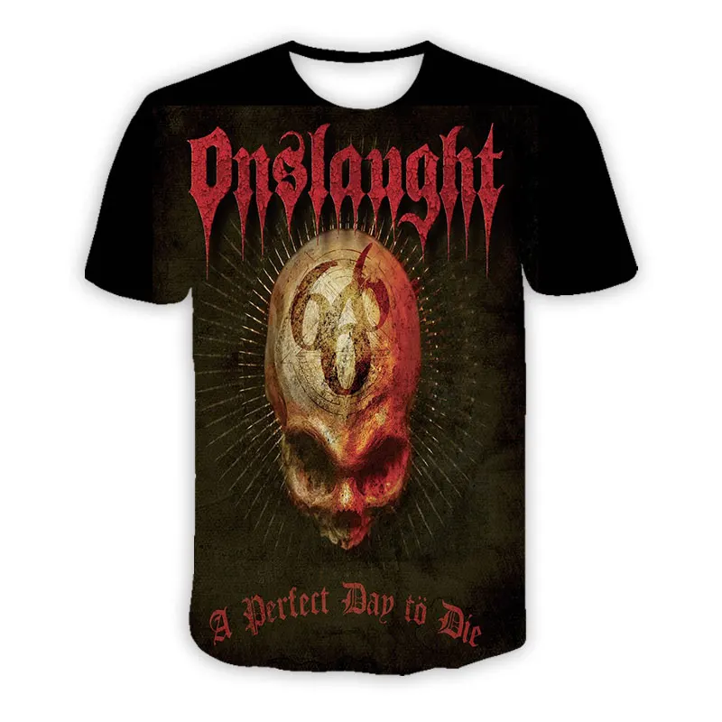 Onslaught Band Graphic T Shirt for Men Clothes 3D Printed Hip Hop T-shirt Harajuku Fashion Kids Tees Unisex Clothing