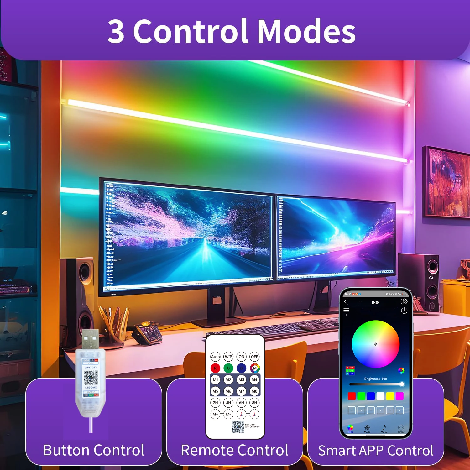 1M 2M 3M 5M 10M 5V RGB IC Neon Strip Light USB Waterproof Dream Full Color LED Strip Lights Bluetooth Remote Control Room Decor