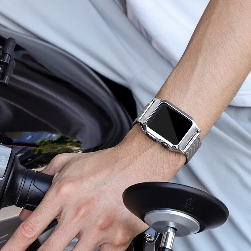 Milanese Loop Strap For Apple Watch Series 6 5 4 SE 44mm Metal Stainless Steel Protected Glass Case For Apple Watch Band 40mm
