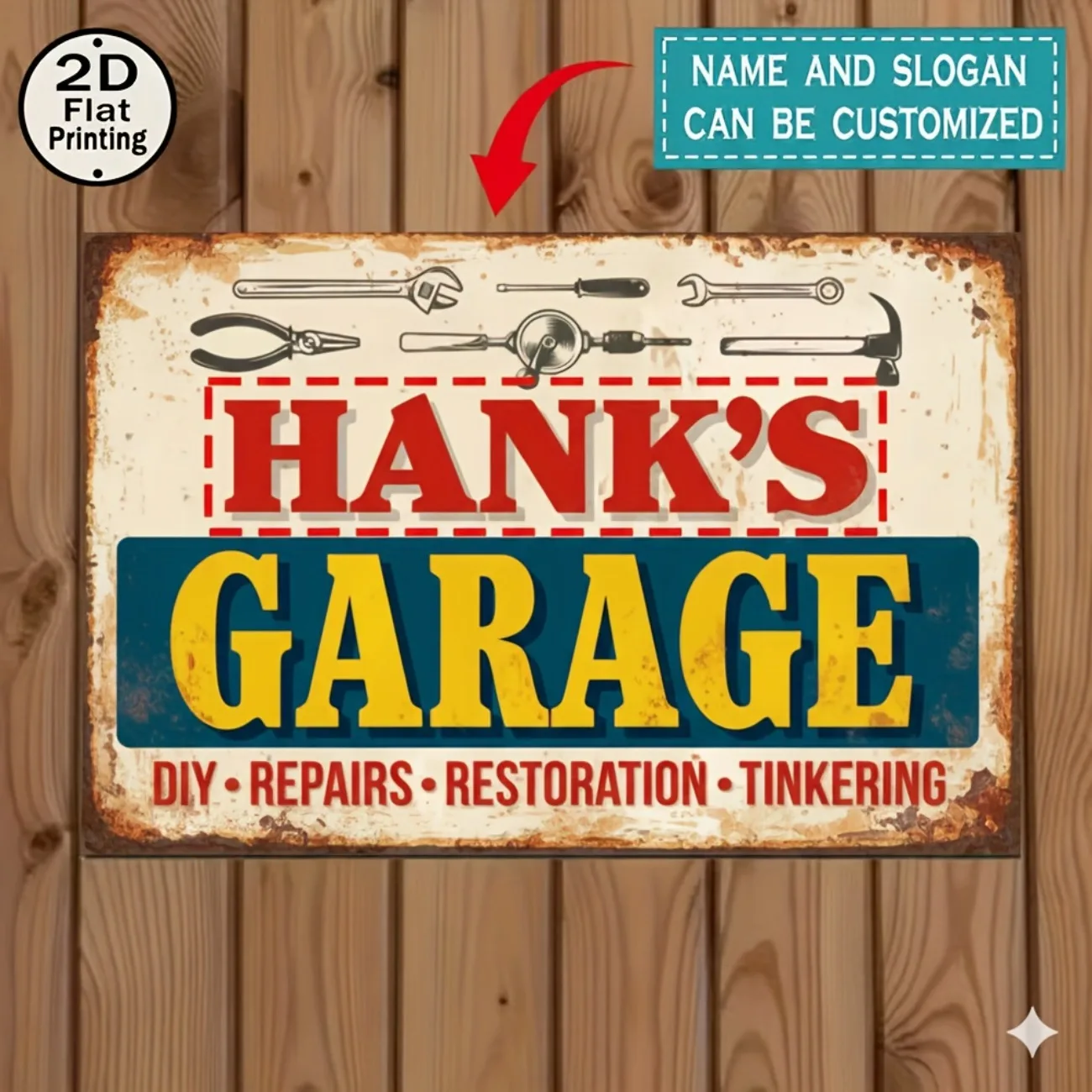 شخصية المرآب علامة معدنية اسم مخصص شعار مقاوم للماء ديكور المنزل في الهواء الطلق