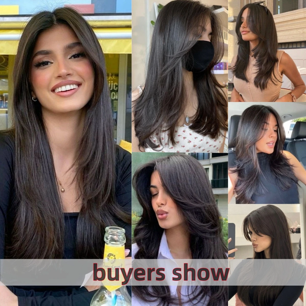 Straight Brown Synthetic Wig Medium Long Natural Layered Wigs for Women Daily Cosplay Party Use Heat Resistant Fibre Fake Hair