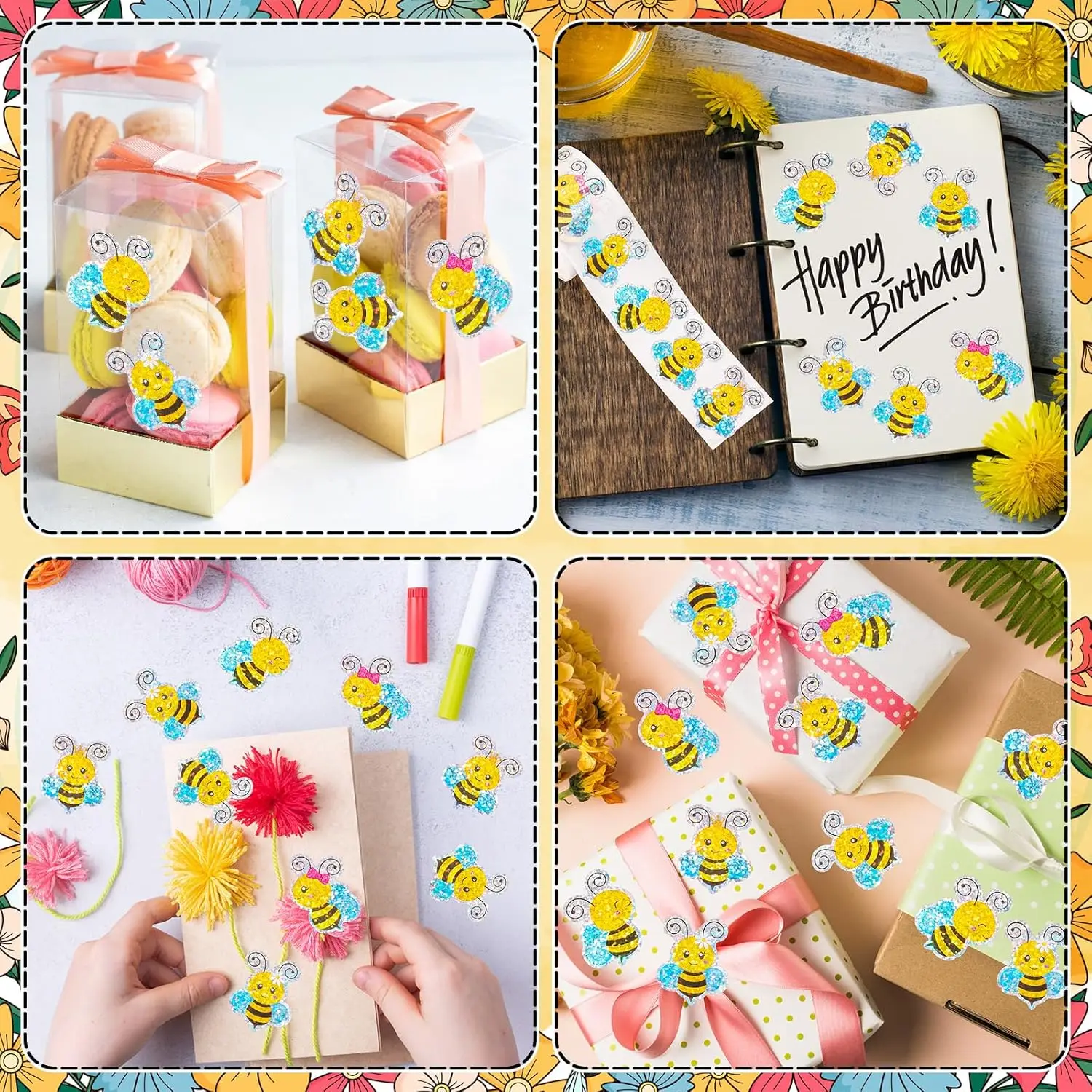 500 Pcs Bee Stickers Roll Laser Bumble Bee Seal Stickers Cartoon Animal Waterproof Self-Adhesive Reward Decals for Jars Bottle - view 6