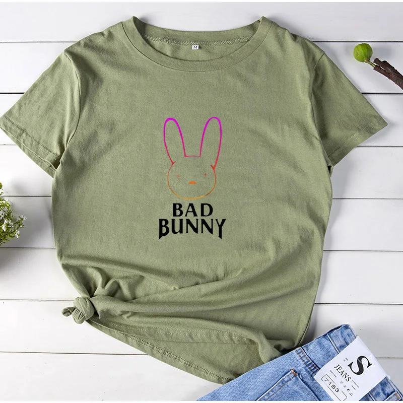 Casual Fashion Harajuku Cute Graphic Tees Women Short-sleeved Cotton O-neck T-shirt Woman BAD BUNNY Womens T Shirt Tops