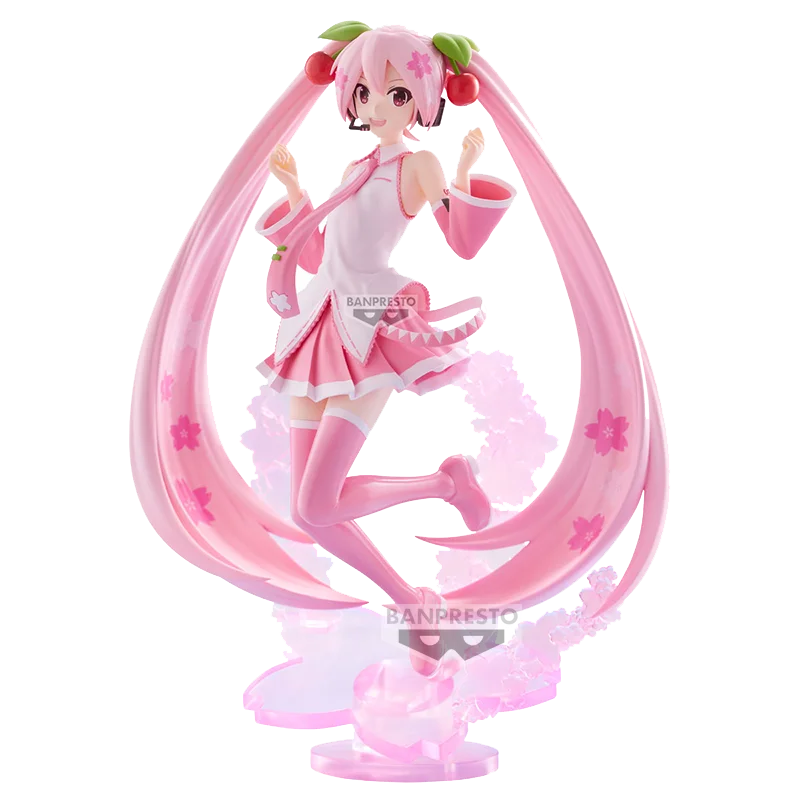 オリジナルバンダイバンプレストエボルブ初音ミクピアプロキャラクター桜ミクアニメアクションフィギュア-22-センチメートル装飾品収集モデルギフト