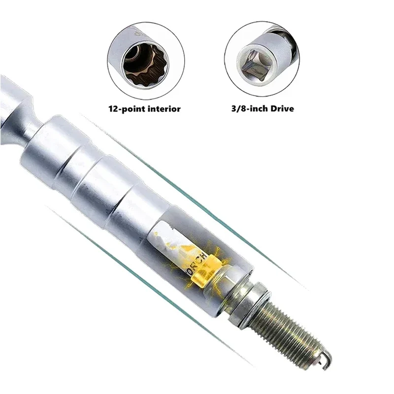 Adattatore per chiave a bussola per candela 14 mm16mm Set giunto universale con presa magnetica flessibile a parete sottile strumento di riparazione auto da 3/8"