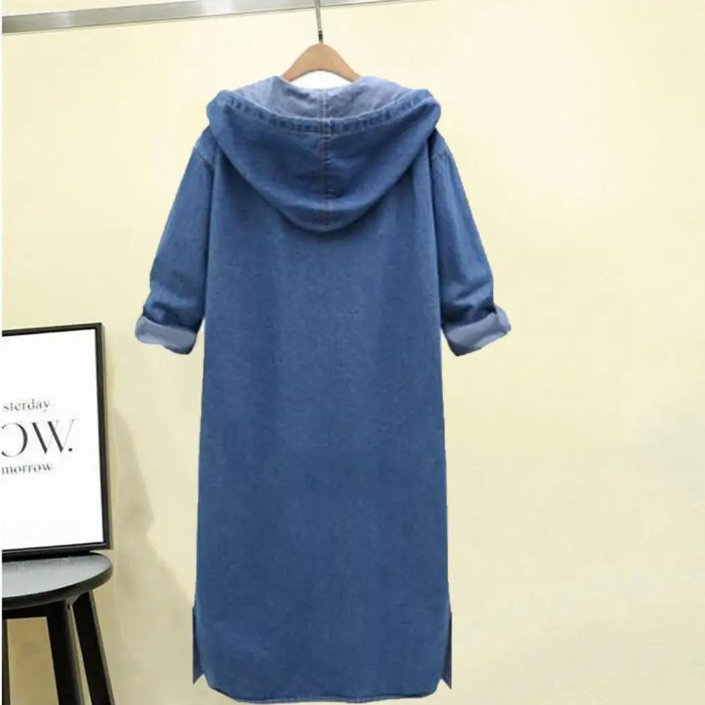 Women Denim Coat Long Cardigan Single-breasted Soft Hooded Solid Color Ankle Length Long Sleeve Winter Jacket Winter Clothes