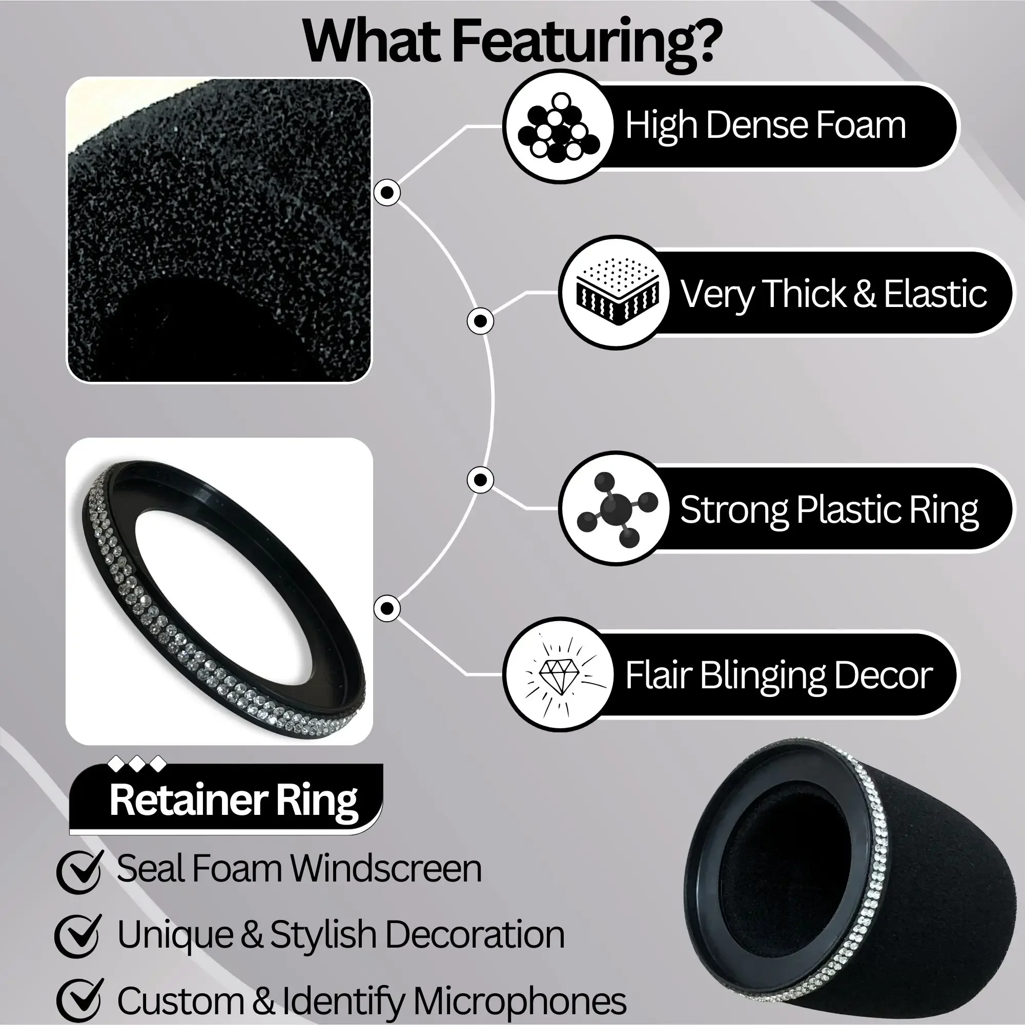 Sparkly MV7 Foam Pop Filter for Shure MV7, MV7X, MV7i, MV7+ Microphone Boom Arm Sponage Windscreen Mic Sponage Cover