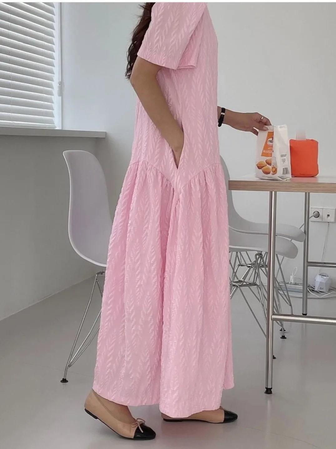 Coréen Sle Doux 3D Flubble Sve Dr Femmes Été Faion Décontracté Lâche Minceur Longue Sve A-Line Dr