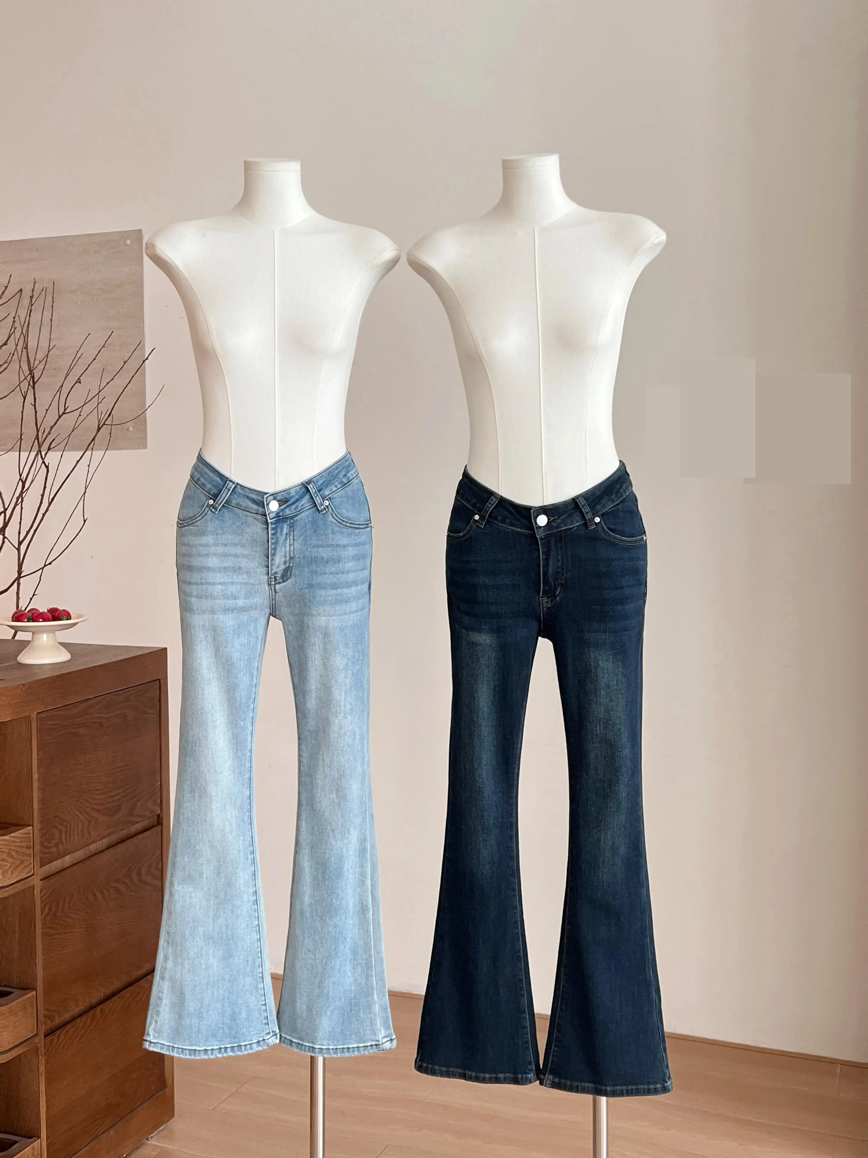 Women's Sexy Side Padded Hip-enhancing Ankle Length Flare Jeans Lady Irregular V Waist Skinny Long Boot Cut  Jeans