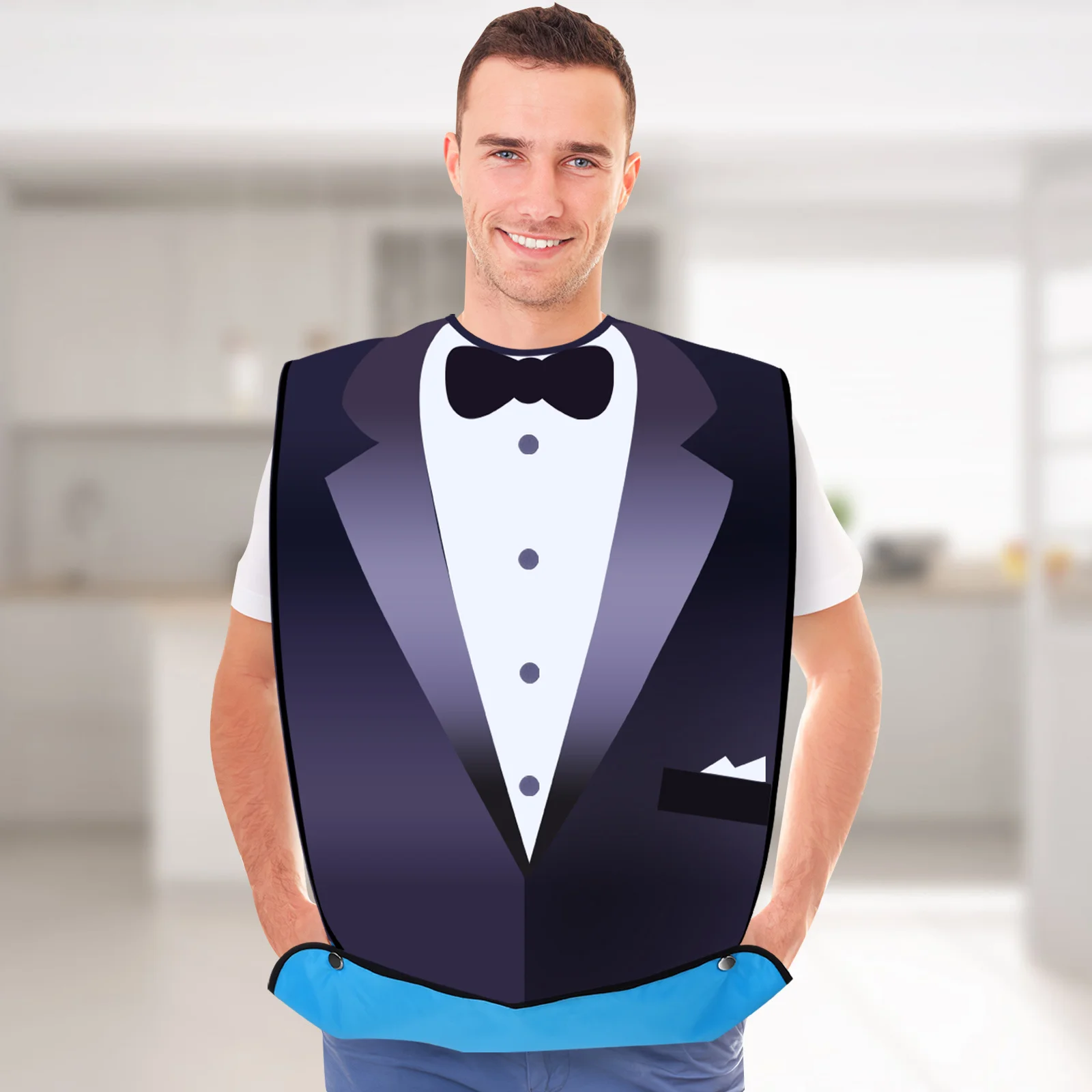 

2 pcs Adult Bibs Suit Pattern Print Washable Snap Closure Elderly Meal Protection Bib For Men Women Food Crumbs Catcher Health