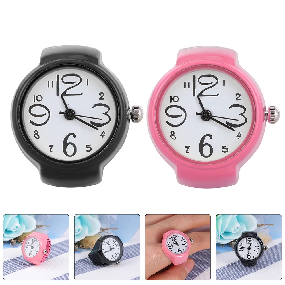

2pcs Watches For Stylish Quartz Decorative Fashion Durable Stainless Steel Small Pocket Round Ring Decor Clock Ring