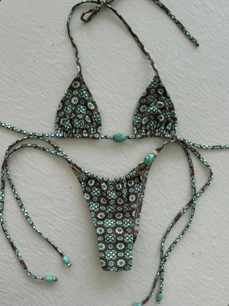 New Sexy Micro Low Waisted Bikini Set Swimsuit Swimwear Women Strappy Print Brazilian Beachwear Bathing Suit biquini