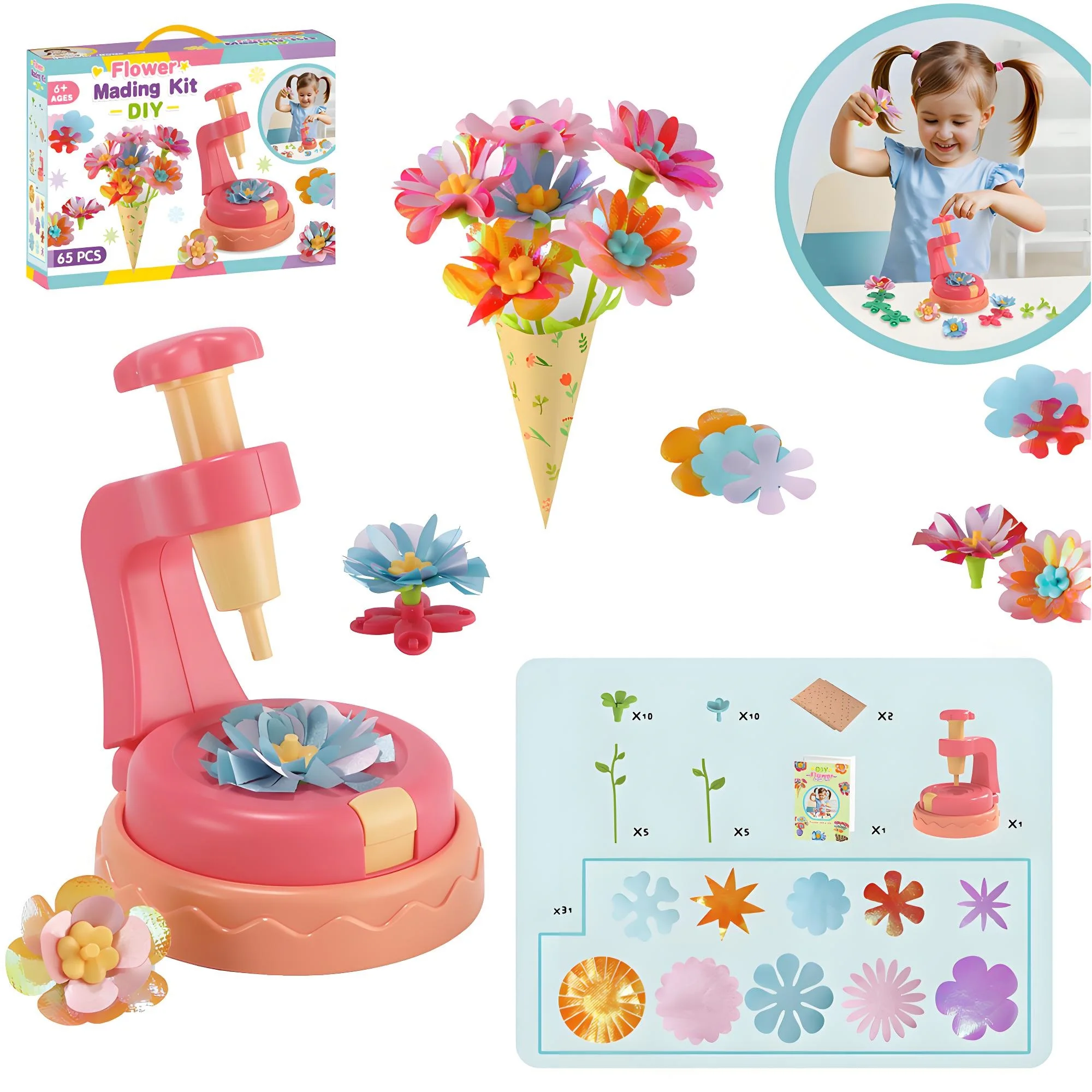 Buquês de flores brinquedos artesanais diy kits de artesanato brinquedos máquina de gravação brinquedos pai criança quebra-cabeça interativo brinquedos natal meninas presentes
