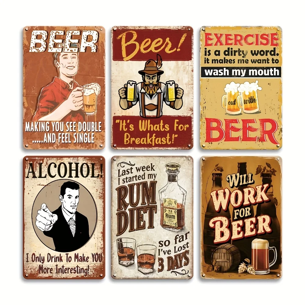 Decorative Sign & Plaque 6pcs Vintage Bar Signs for Home Bar for Man Cave Decor Metal Signs, Retro Wall Decor Bar Additions Bar