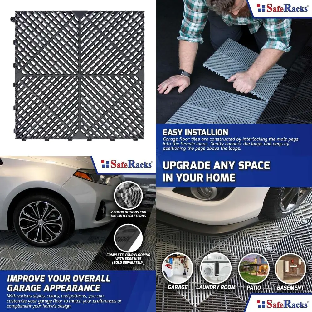 Gerippte ineinandergreifende Garagenbodenfliesen – belüftet, selbstentleerend, rutschfest, modular, reines Polypropylen, ideal für die Heimwerkstatt