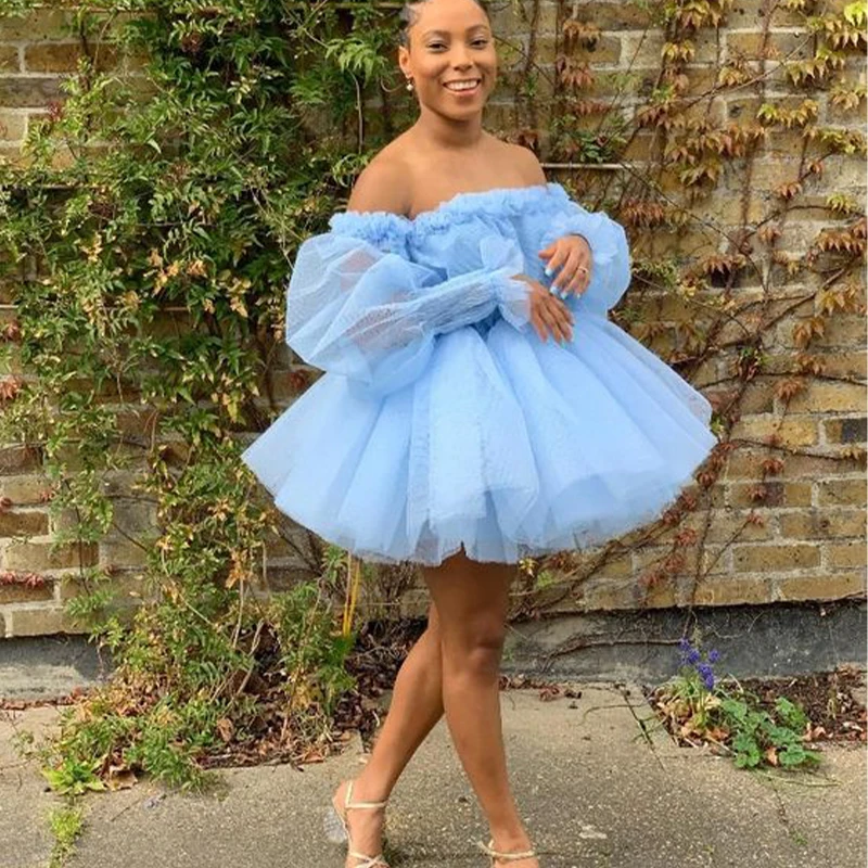 Zones de robe de Rhprincesse pour les filles noires, robes ecoming, Off initié, manches longues, tulle, court, Rh, fête d'anniversaire, quoi que ce soit sur mesure