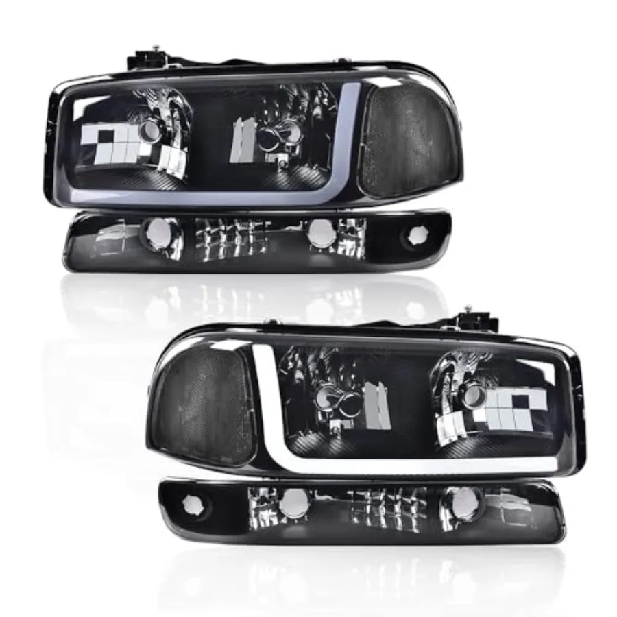 

LED DRL Headlights Assembly for 1999-2006 GMC Sierra/Yukon Front Lights with Smoky Lens Black Housing Clear Reflector