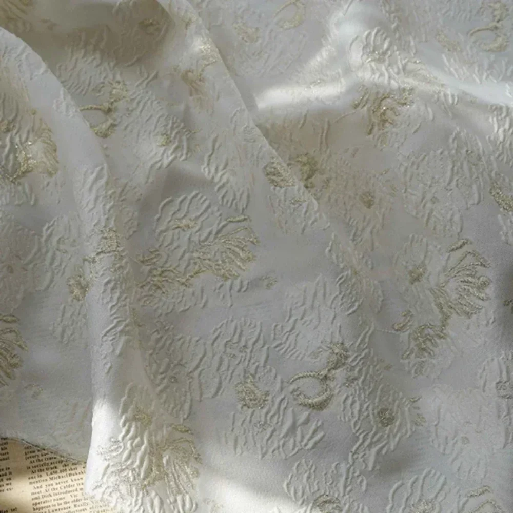 Gold Silk Yarn-dyed Bubble Jacquard Fabric Slightly Transparent Off-white Spring Summer Dress Sunscreen Shirt Inelastic Cloth